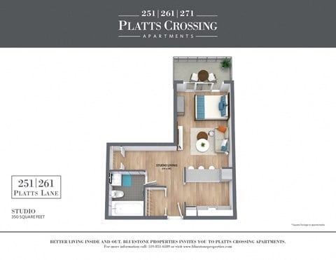 Floor plan for studio, 1 bath, 376 sqft